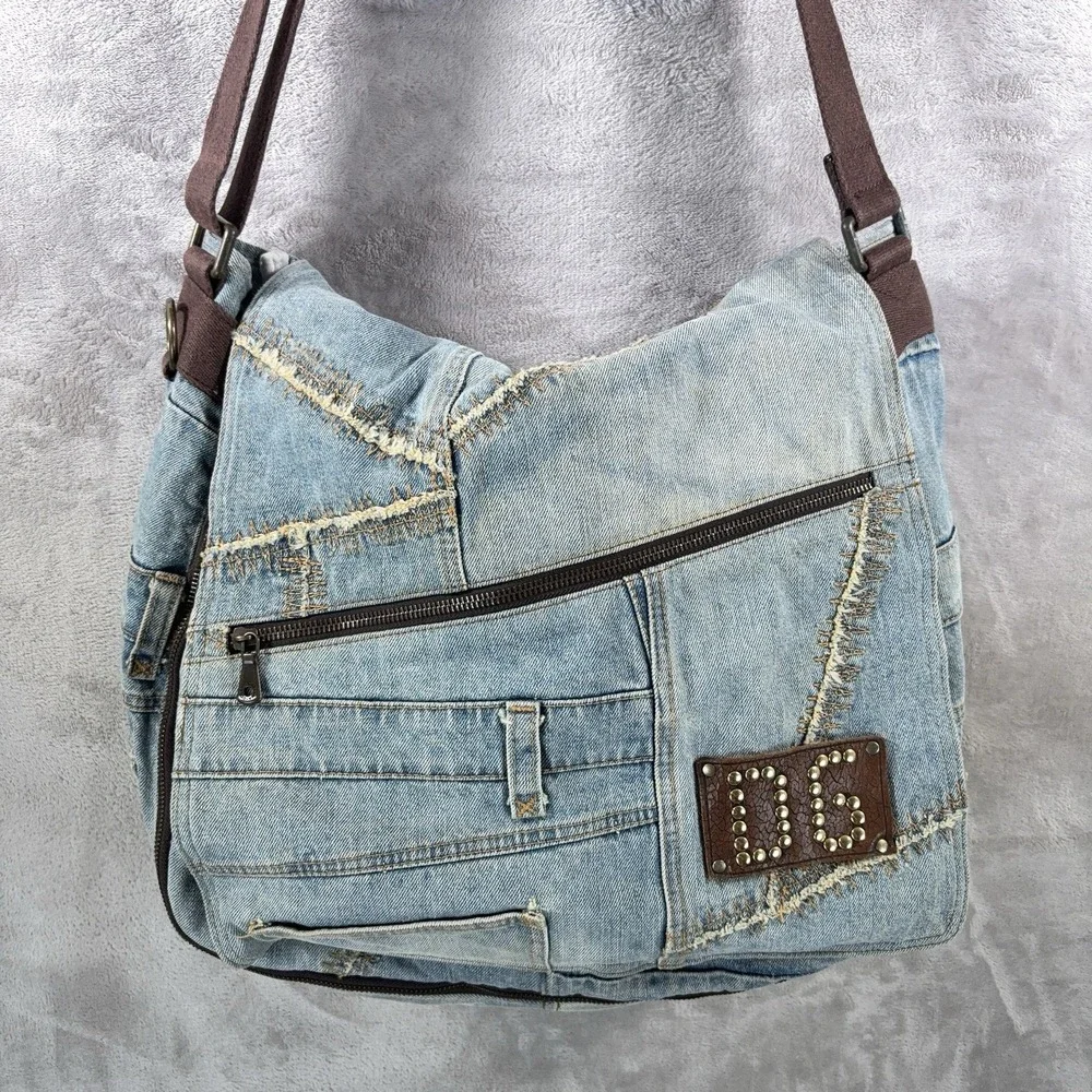 Vintage Dolce & Gabbana Distressed Patchwork Denim Messenger Big Bag Y2K Archive